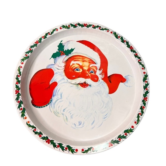 Vintage Christmas Cookie Metal Round Tray - Picture 1 of 8